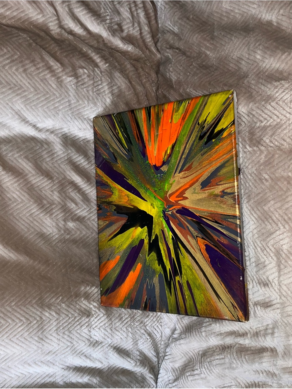 Abstract Burst Canvas Wall Art - Green, Orange, Purple - DIY Homemade Spin Art